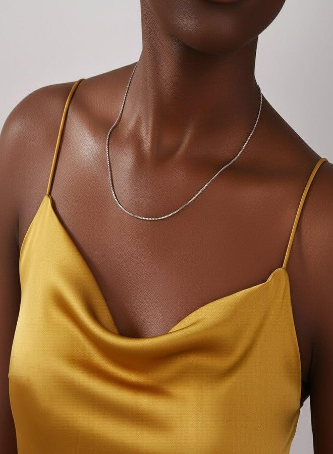 Gacimy Sterling Silver Chain Necklace for Women, 0.8mm Thin 925 Sterling Silver Box Chain for Women, 18" Length - Image 2